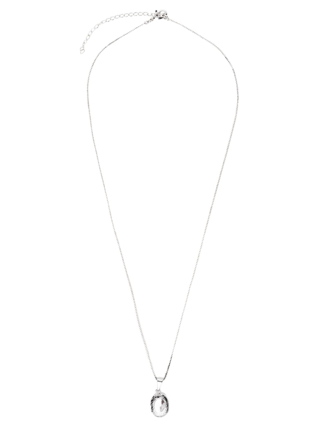 Colar Feminino Relicário Pequeno Oval Com Detalhe - Prata