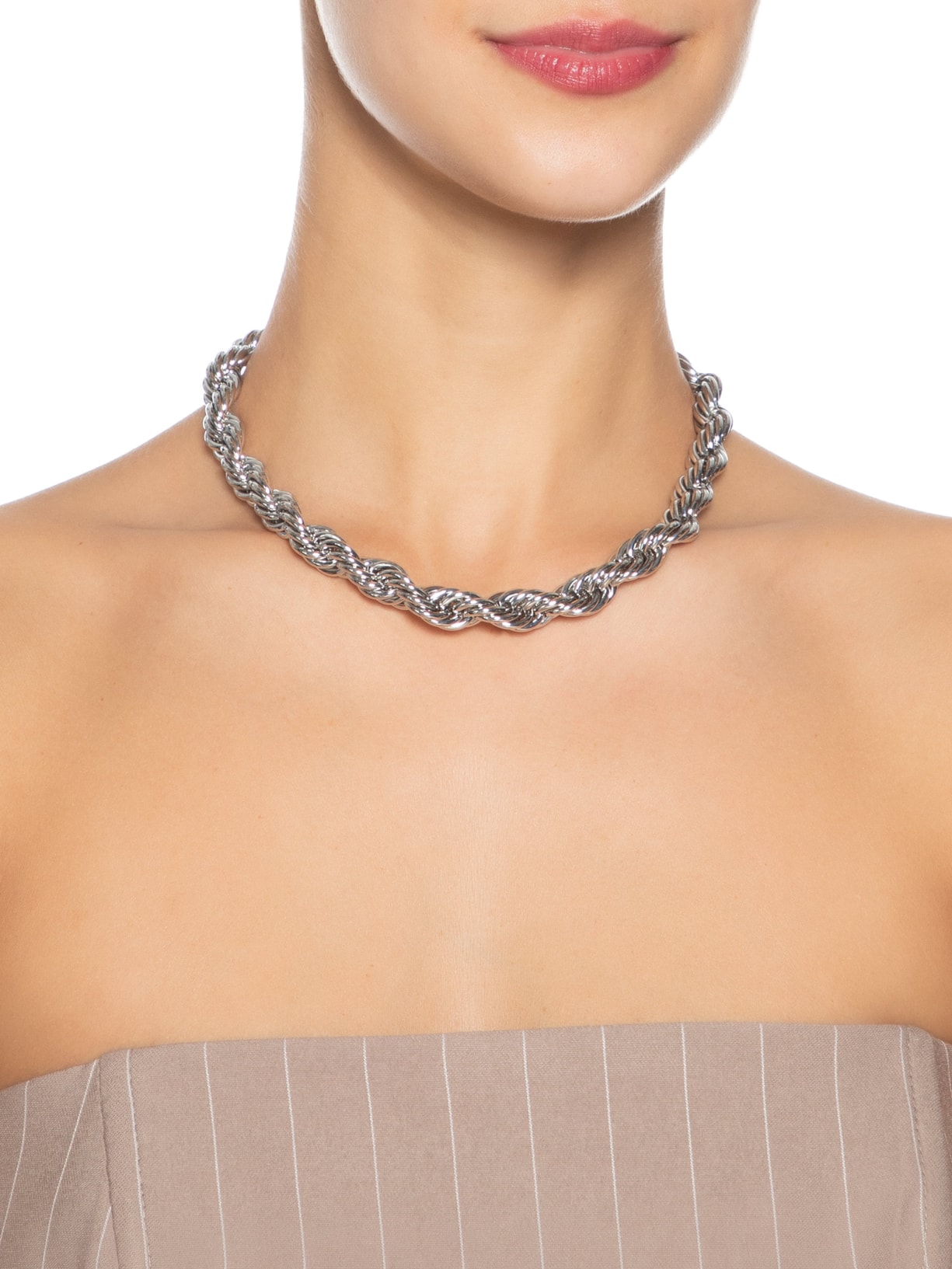 Colar Feminino Trançado Prateado Market 33