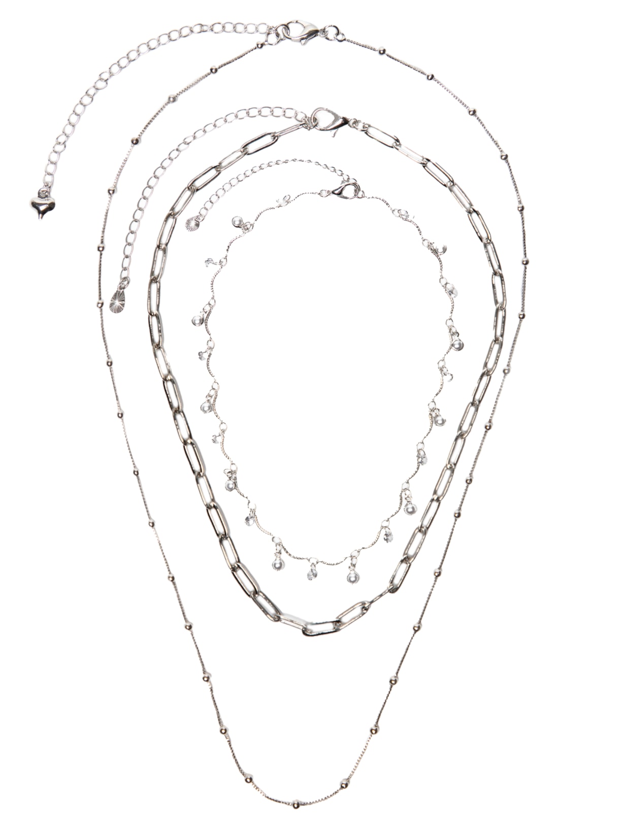 Colar Feminino Triplo Com Detalhes - Prata