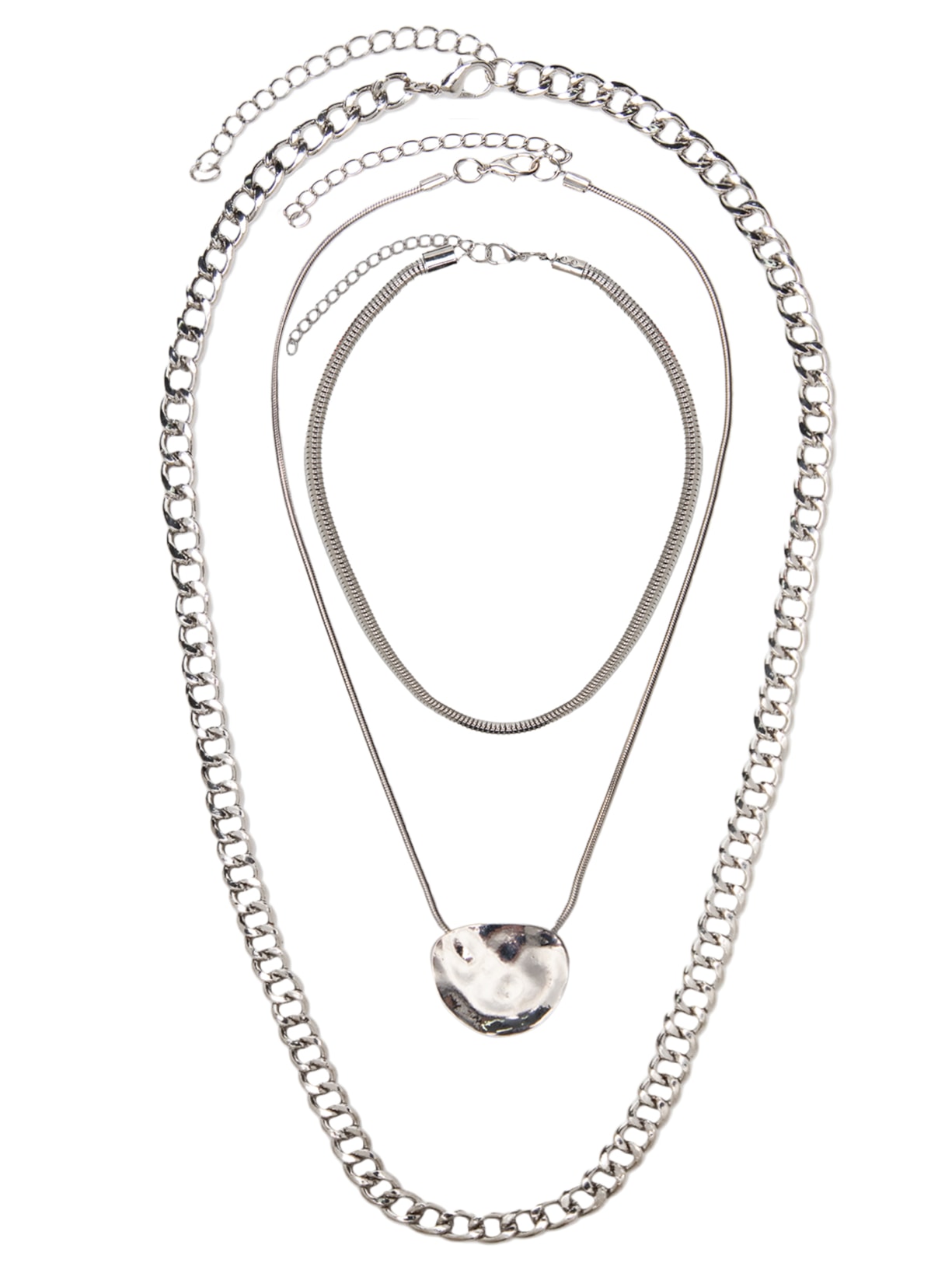 Colar Feminino Triplo Com Pingente - Prata