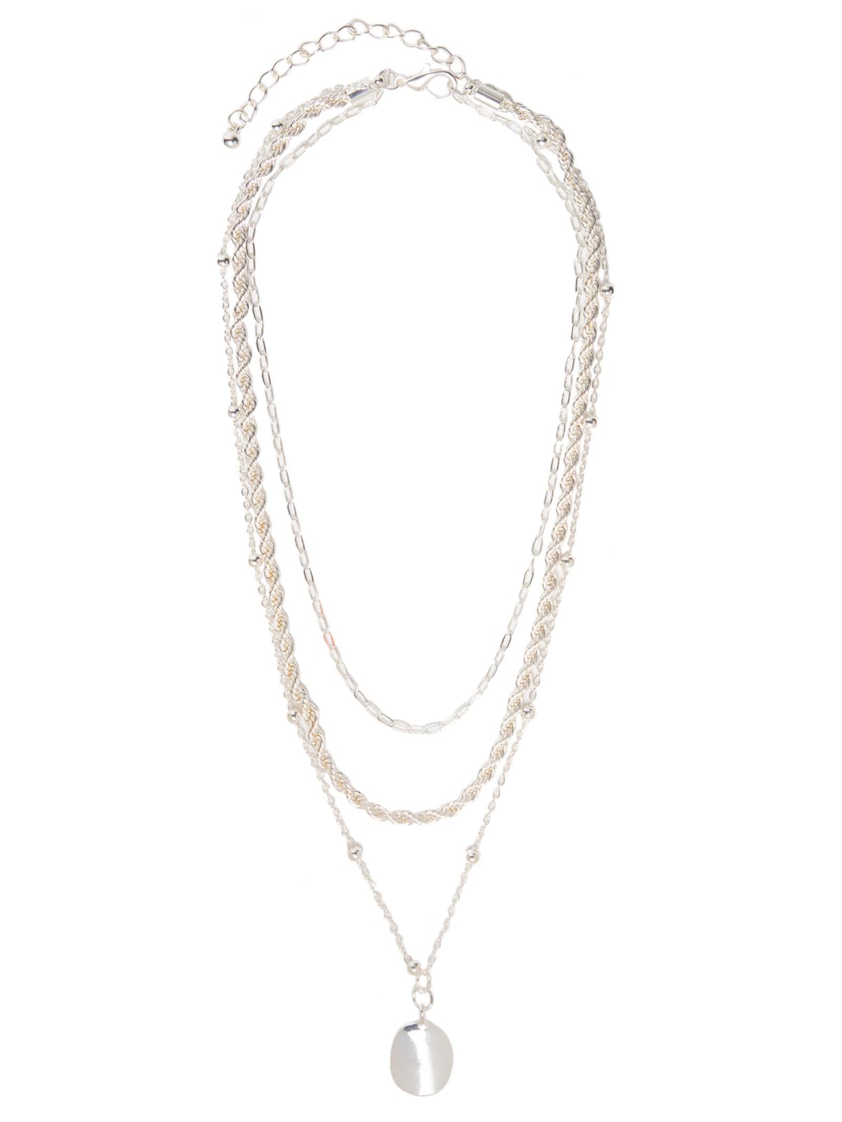Colar Feminino Triplo Com Pingente - Prata