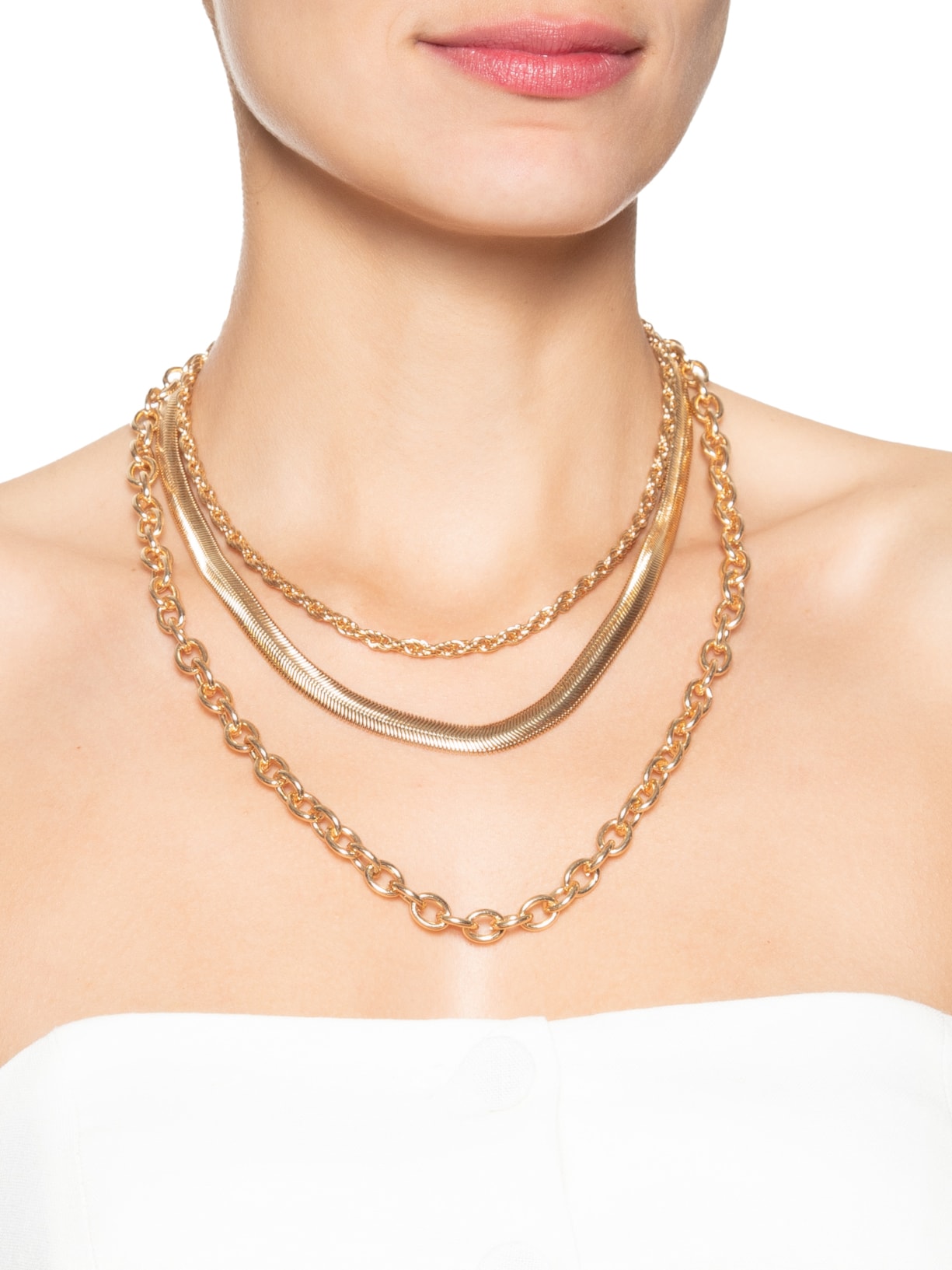 Colar Feminino Triplo de Correntes Dourado Basiq