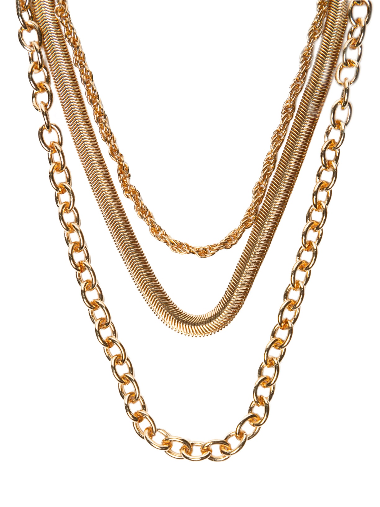 Colar Feminino Triplo de Correntes Dourado Basiq