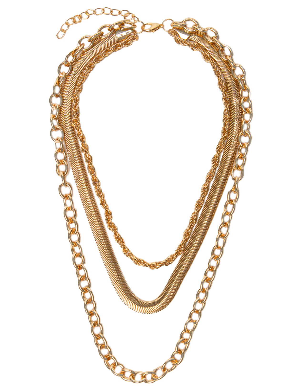 Colar Feminino Triplo de Correntes Dourado Basiq