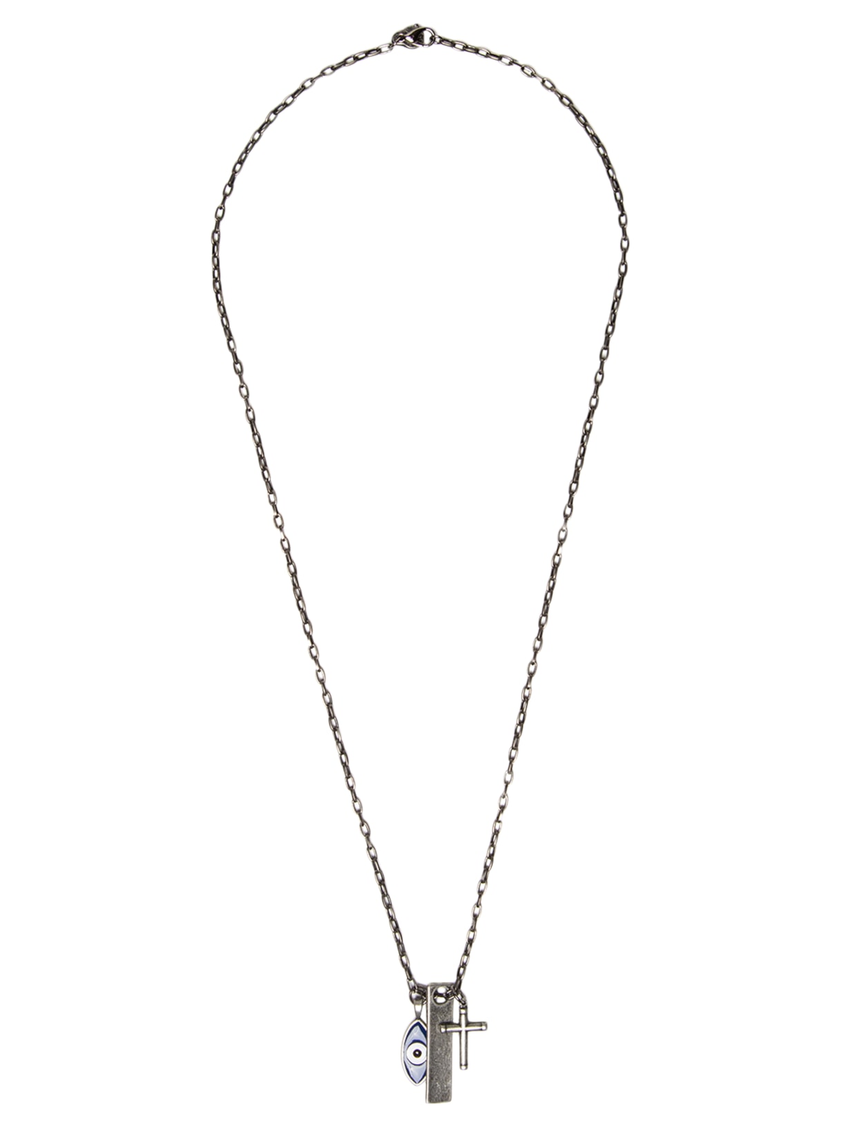 Colar Masculino Cruz Patua e Olho Grego - Prateado