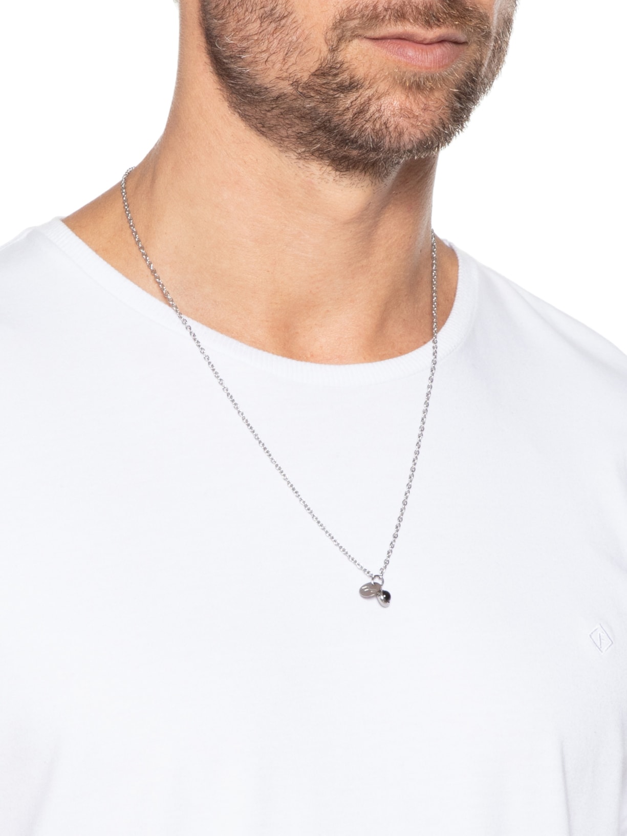 Colar Masculino Escapulário Cizeta de Corrente em Aço e Pedra Natural Ágata Prateado Key Design