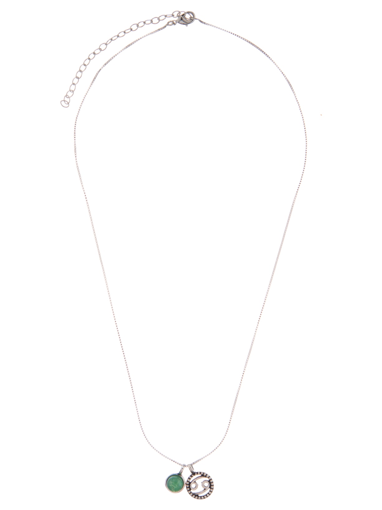 Colar Signo Câncer Com Quartzo Verde Folheado A Prata - Prata