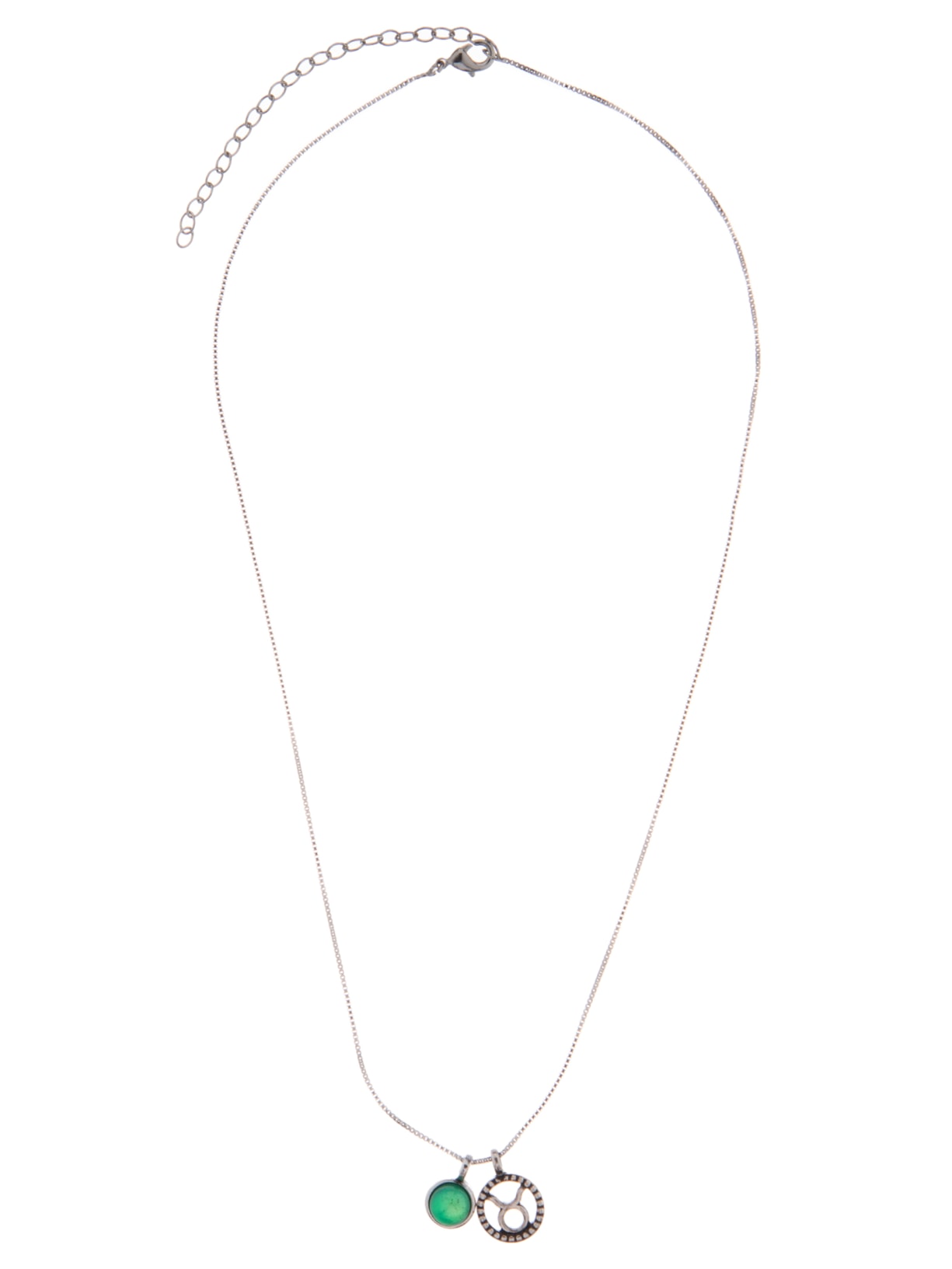 Colar Signo Touro Com Agata Verde Folheado A Prata - Prata