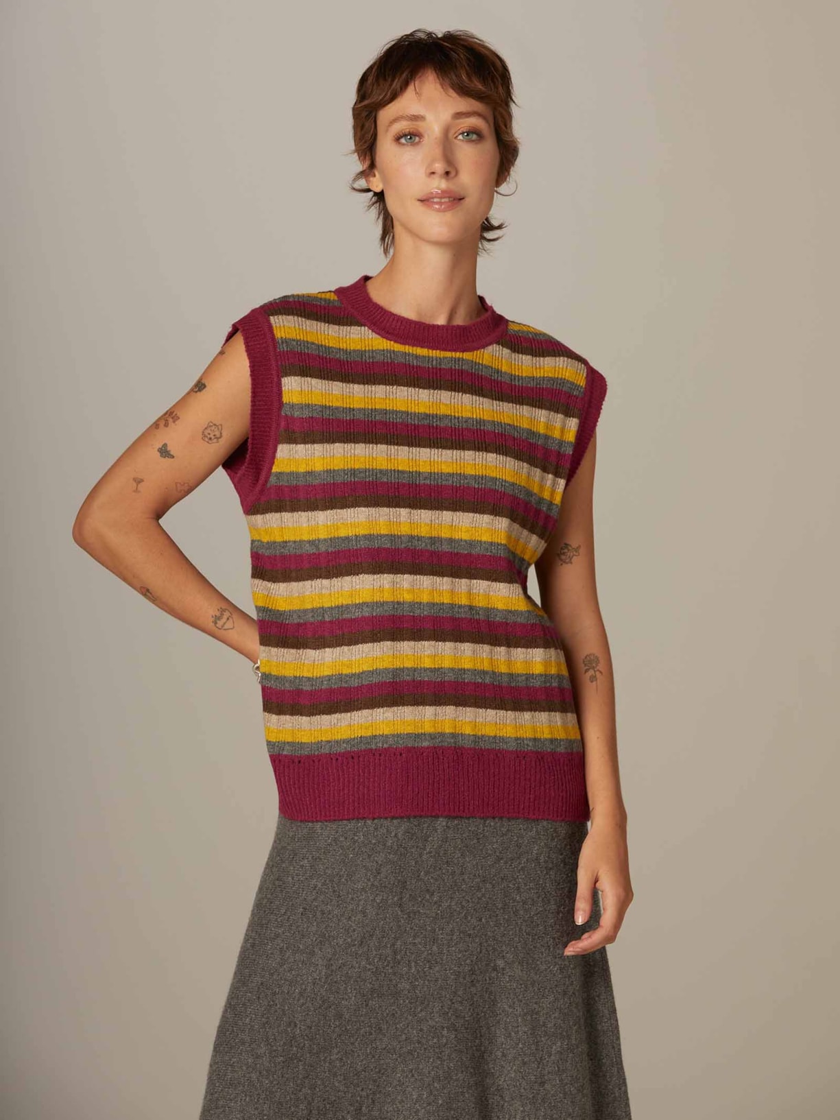 Colete Canelado Listrado Tricot Mira Yogini