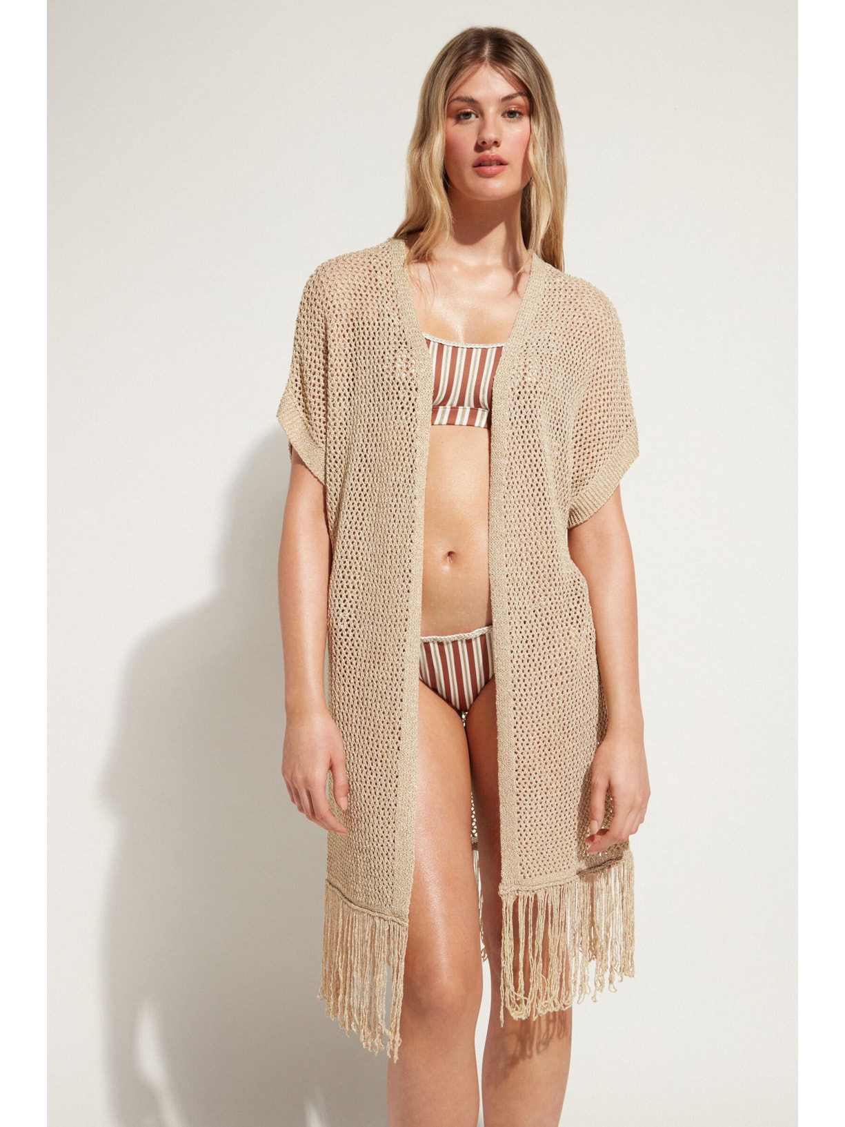 Colete Com Franjas - Bege