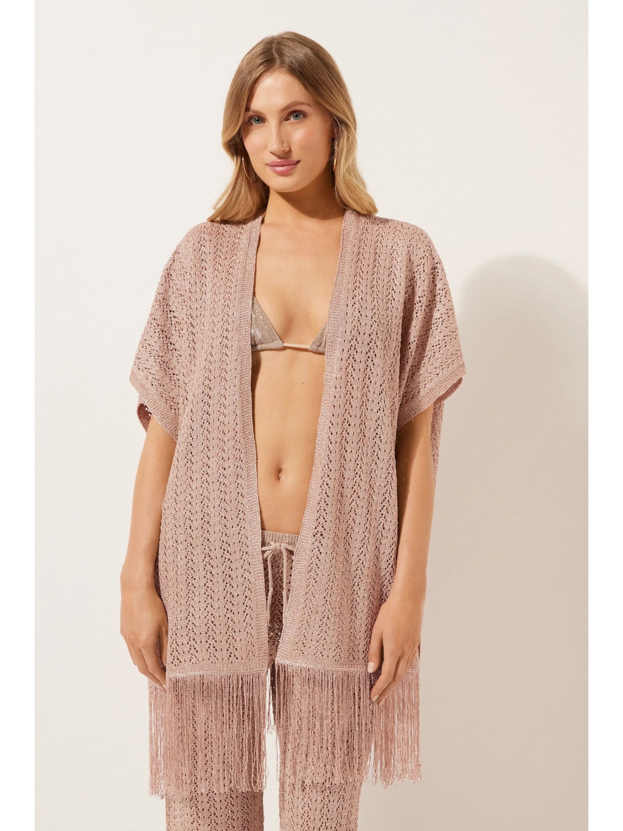 Colete Em Crochê Lamê Bege Calzedonia