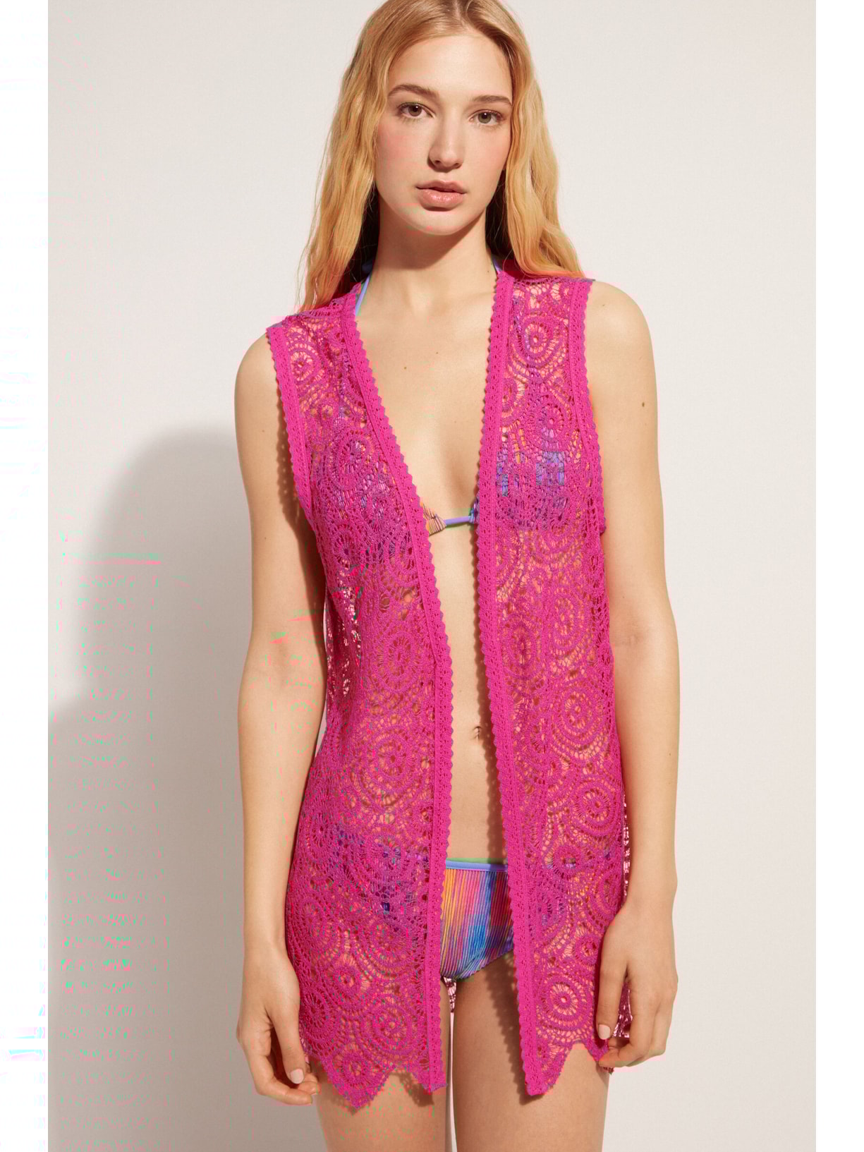 Colete Em Crochê - Rosa