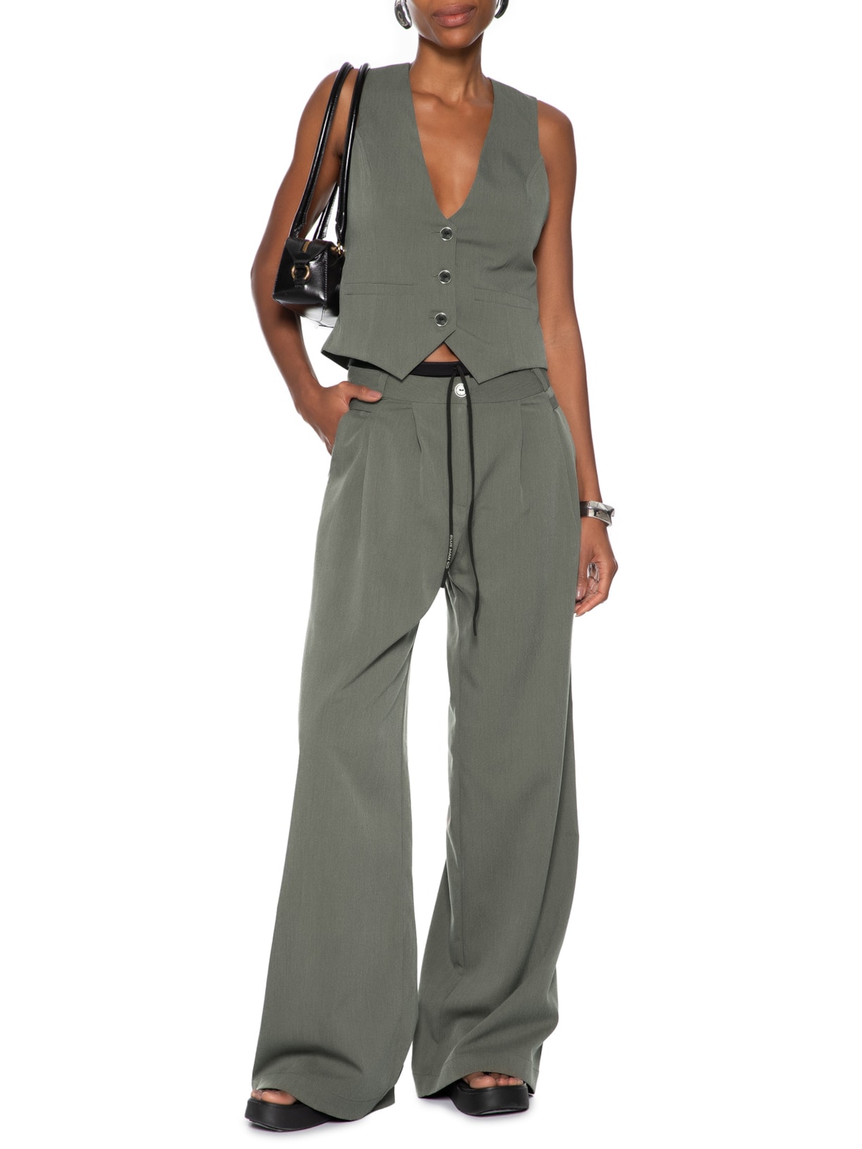 Colete Feminino Alfaiataria Abertura Costas Cinza Animale Jeans