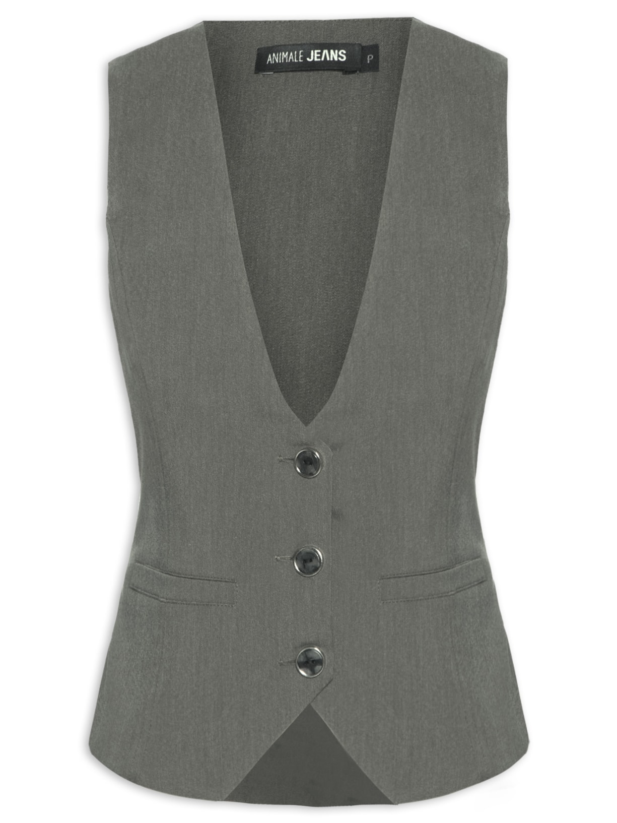 Colete Feminino Alfaiataria Abertura Costas Cinza Animale Jeans