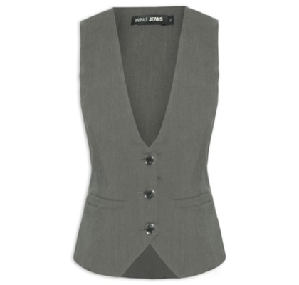 Colete Feminino Alfaiataria Abertura Costas - Cinza