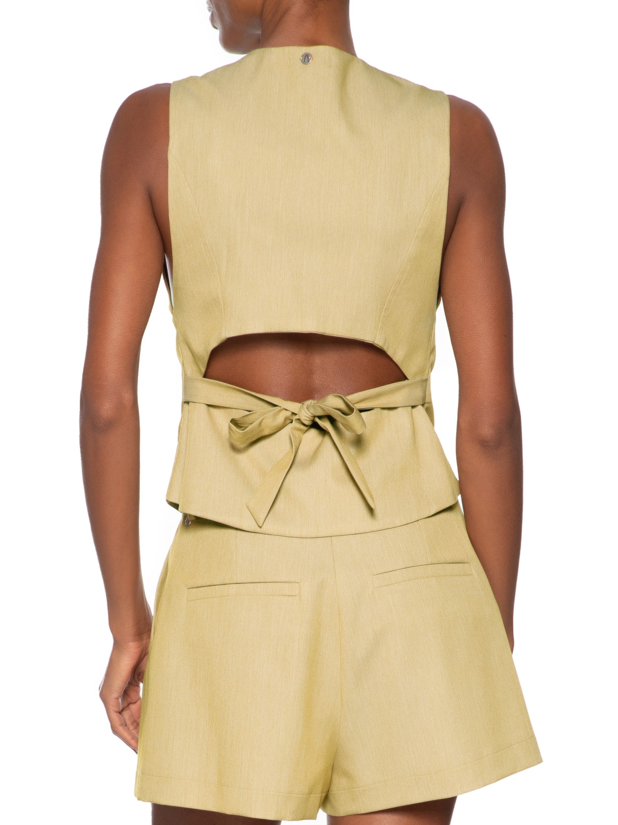 Colete Feminino Alfaiataria Abertura Costas Marrom Animale Jeans