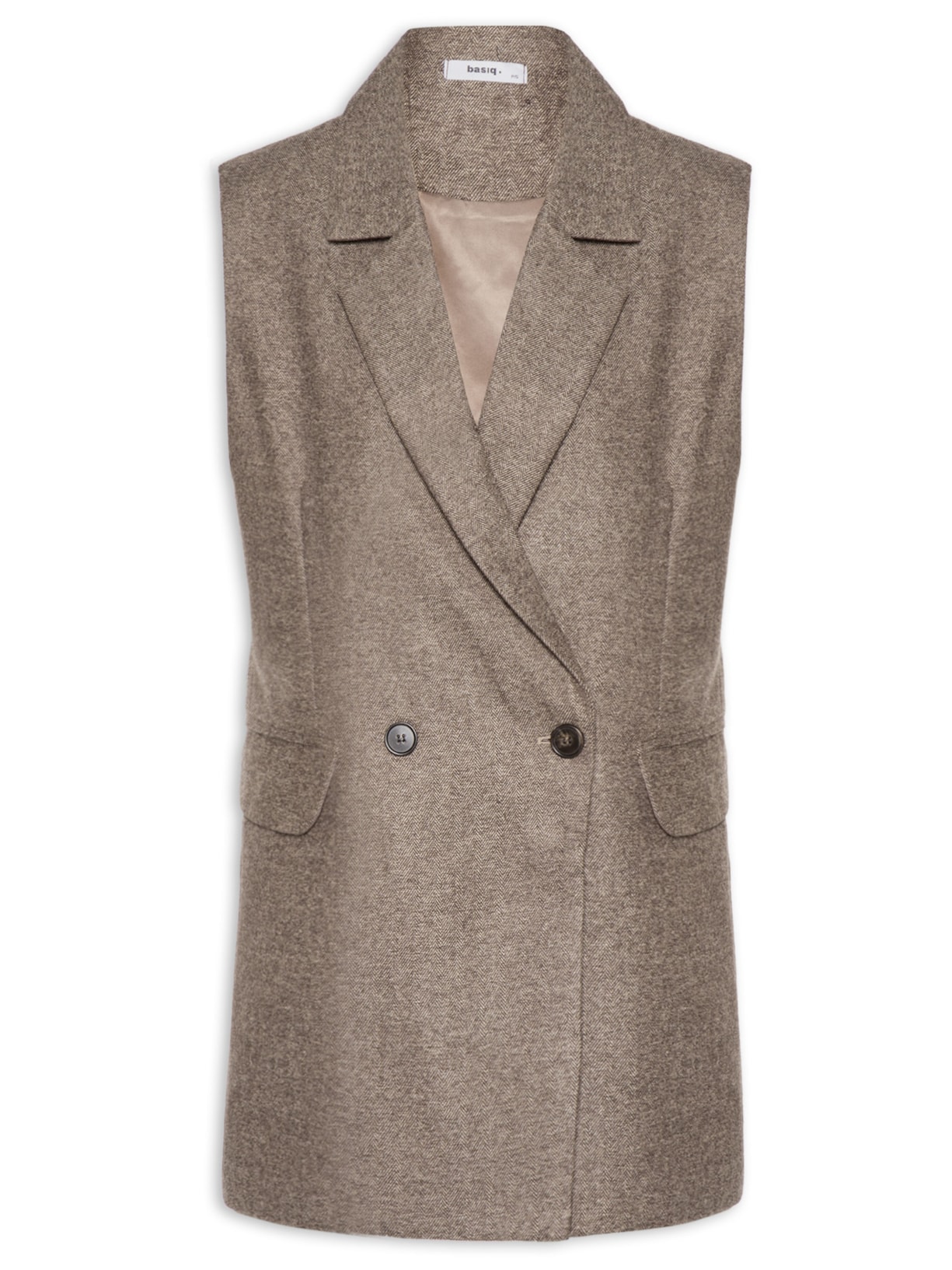 Colete Feminino Alfaiataria Alongada Bege Basiq