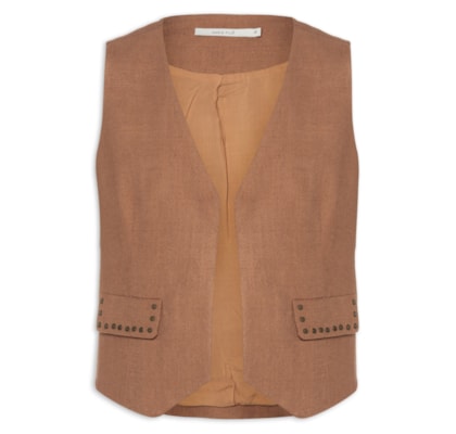 Colete Feminino Alfaiataria Bolso Chaton - Marrom