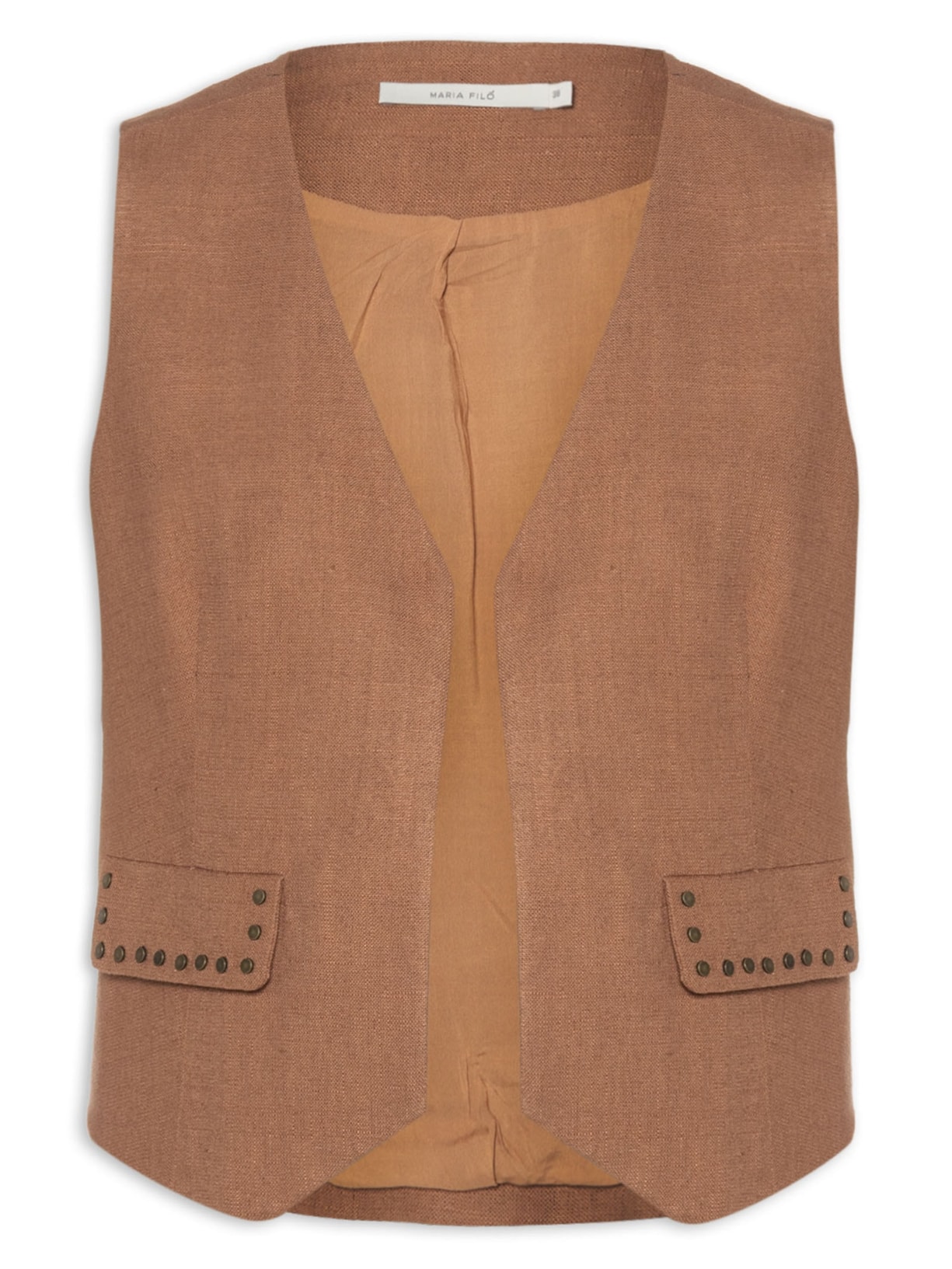 Colete Feminino Alfaiataria Bolso Chaton - Marrom