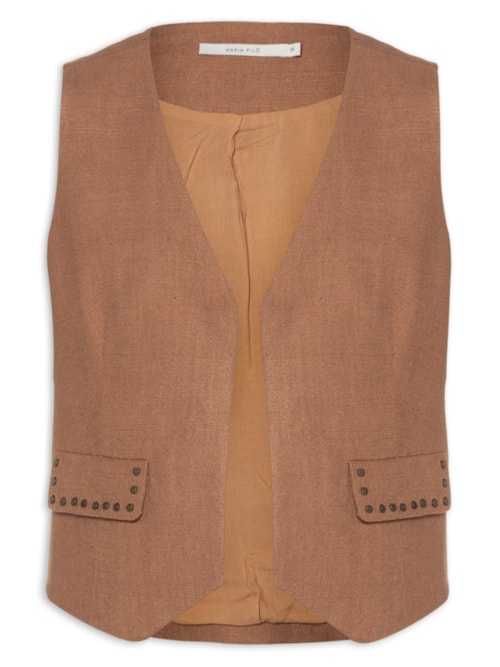 Colete Feminino Alfaiataria Bolso Chaton - Marrom