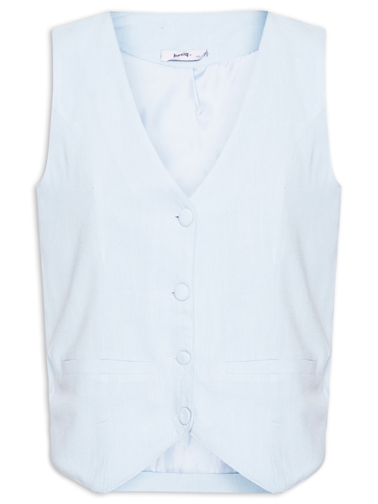 Colete Feminino Alfaiataria Com Linho Azul Basiq