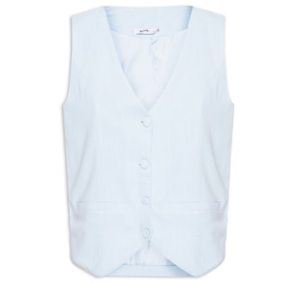 Colete Feminino Alfaiataria Com Linho - Azul