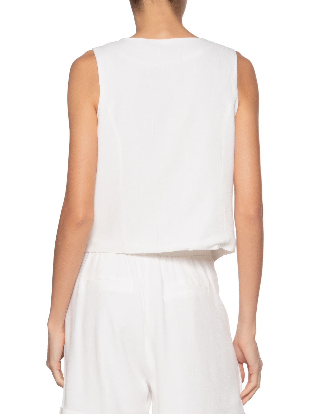 Colete Feminino Alfaiataria Com Linho Branco Basiq