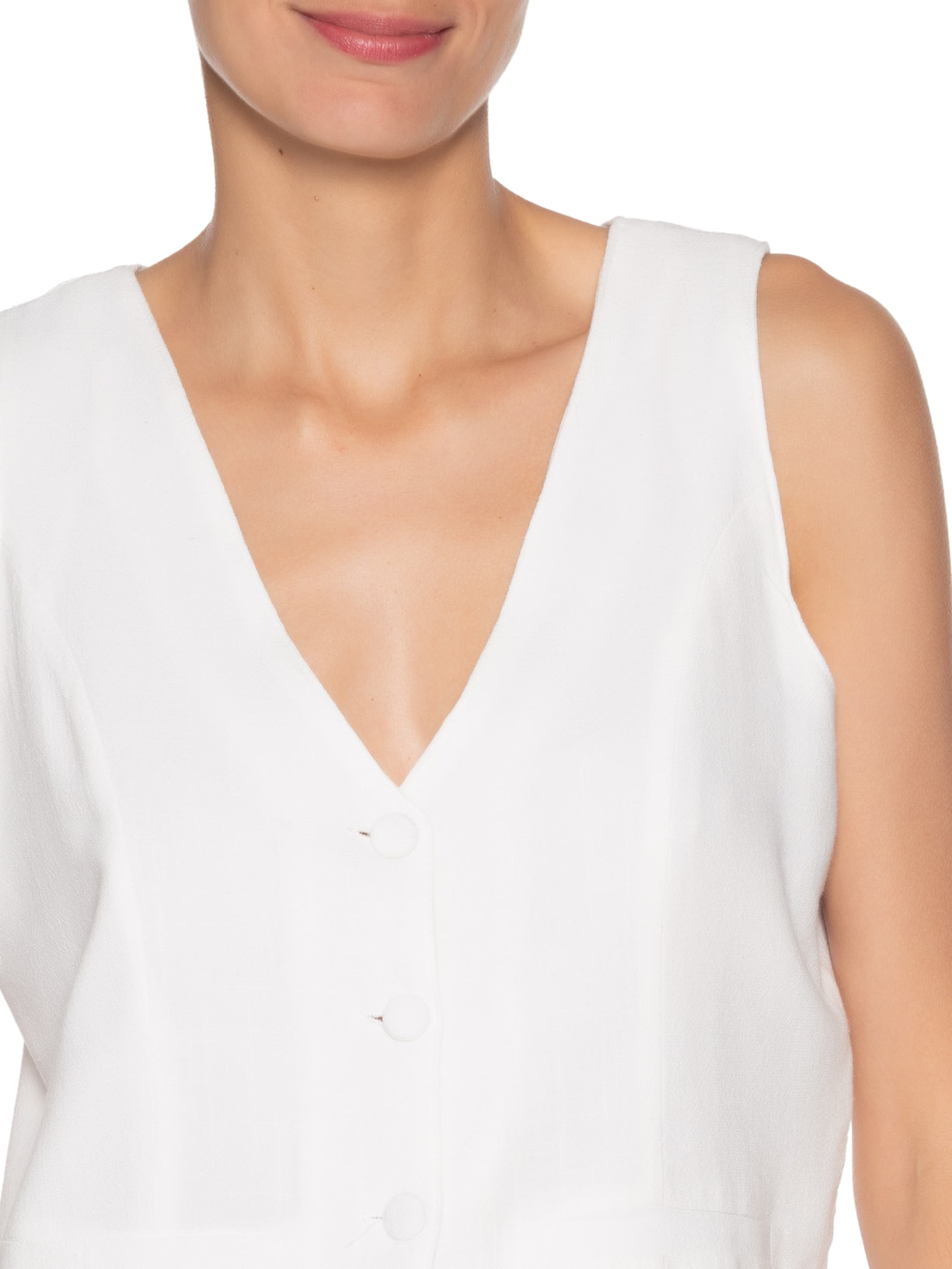 Colete Feminino Alfaiataria Com Linho Branco Basiq