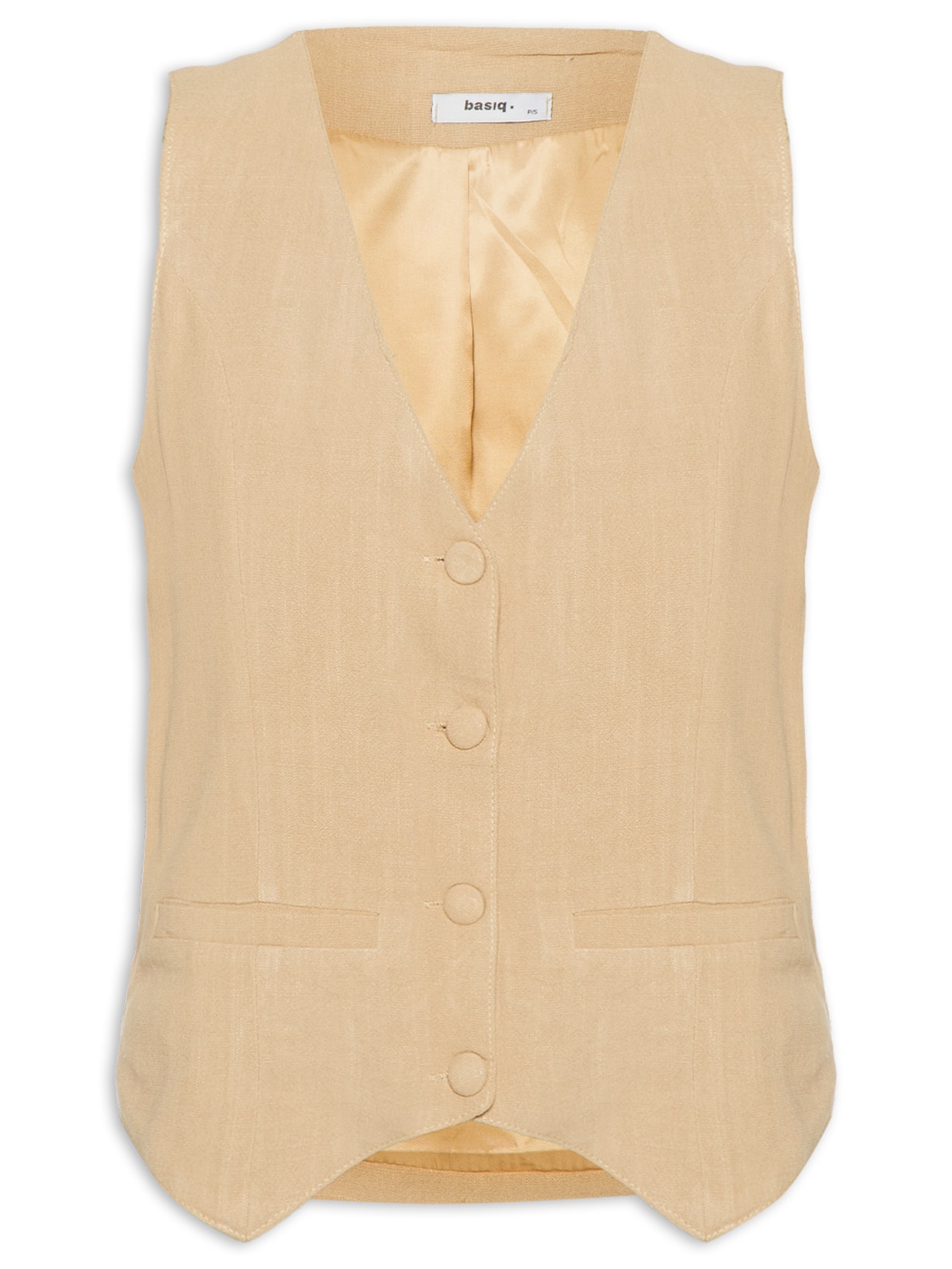 Colete Feminino Alfaiataria Com Linho Marrom Basiq