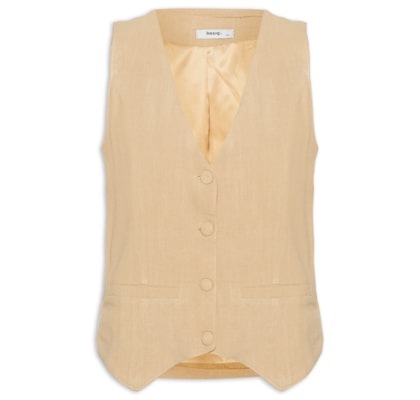 Colete Feminino Alfaiataria Com Linho - Marrom