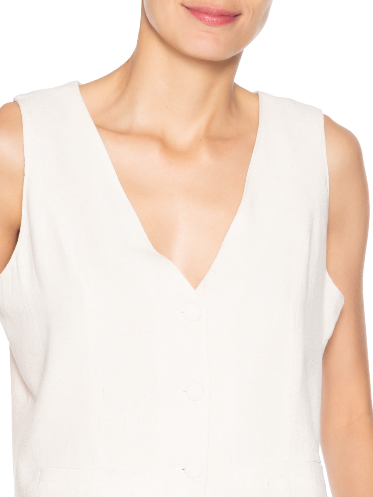 Colete Feminino Alfaiataria Com Linho Off White Basiq