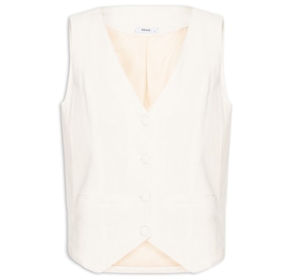 Colete Feminino Alfaiataria Com Linho - Off White