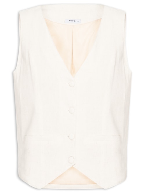 Colete Feminino Alfaiataria Com Linho - Off White
