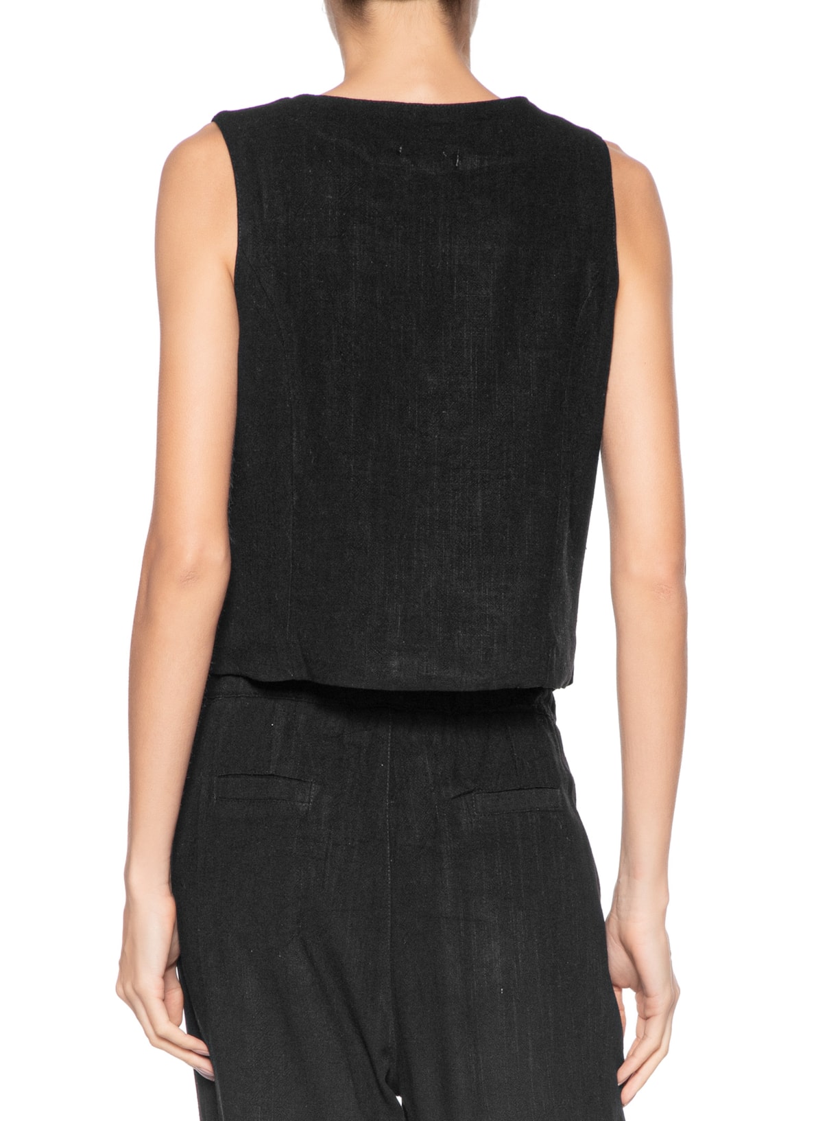 Colete Feminino Alfaiataria Com Linho Preto Basiq