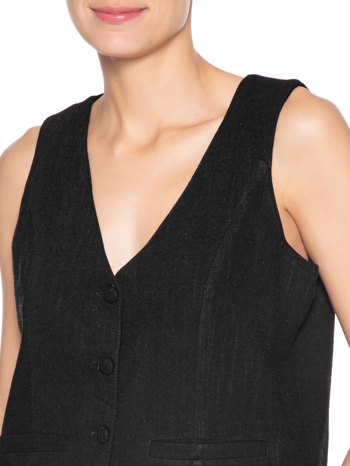 Colete Feminino Alfaiataria Com Linho Preto Basiq