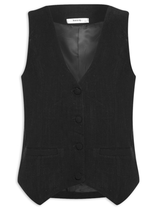 Colete Feminino Alfaiataria Com Linho - Preto