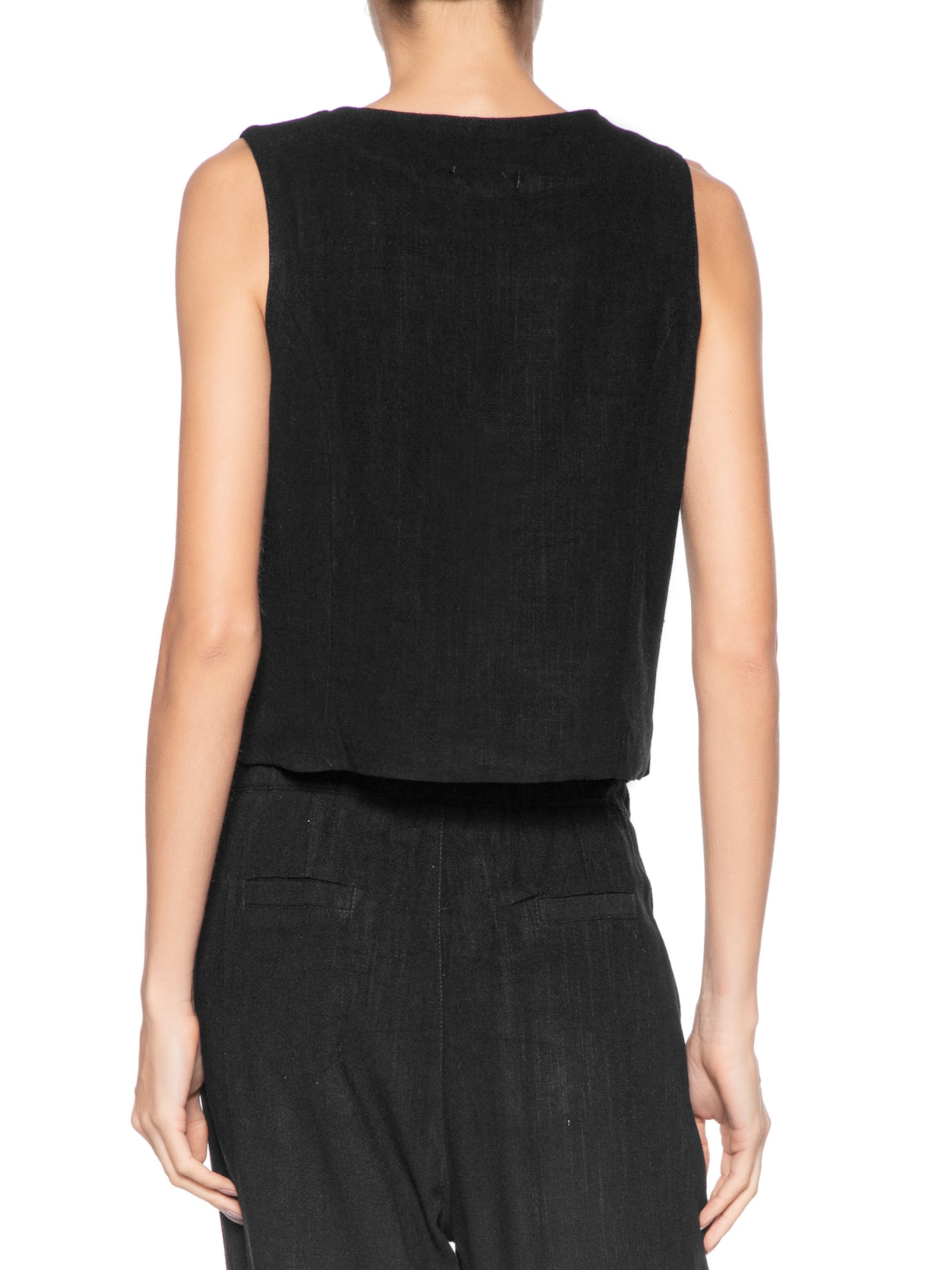 Colete Feminino Alfaiataria Com Linho Preto Basiq