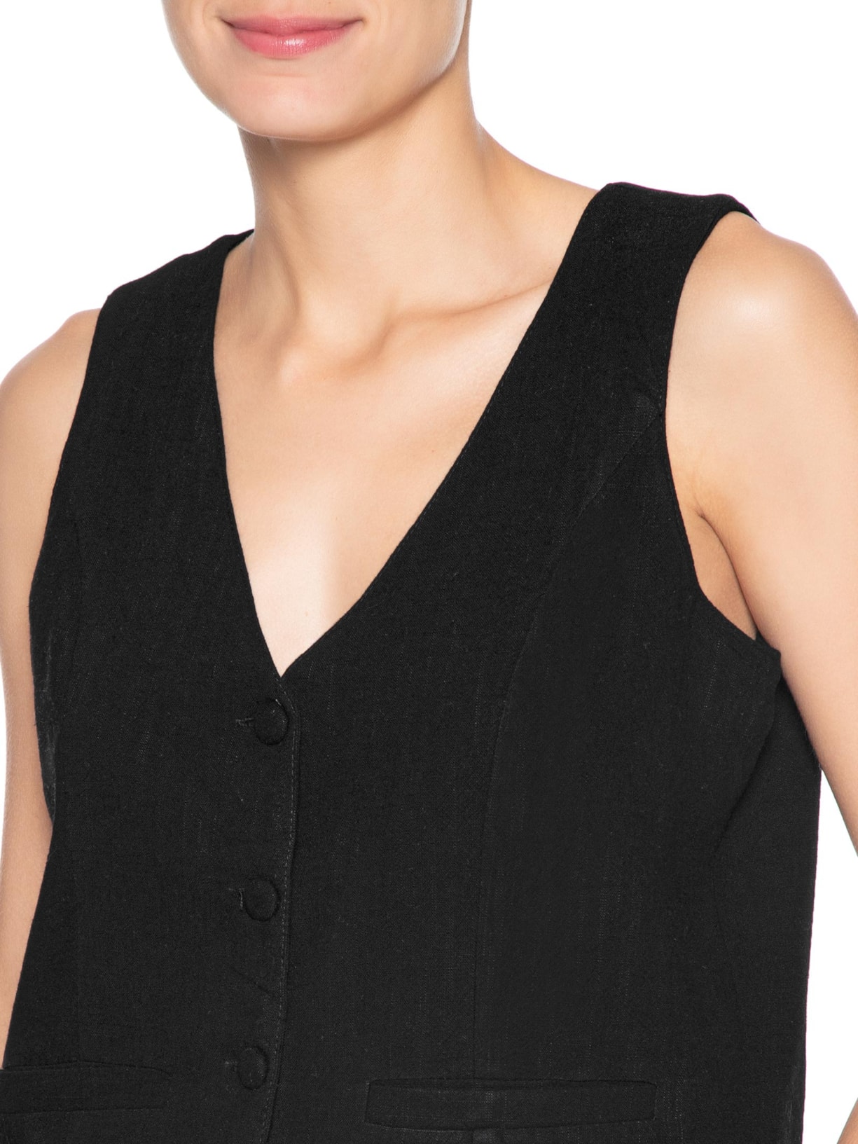 Colete Feminino Alfaiataria Com Linho Preto Basiq