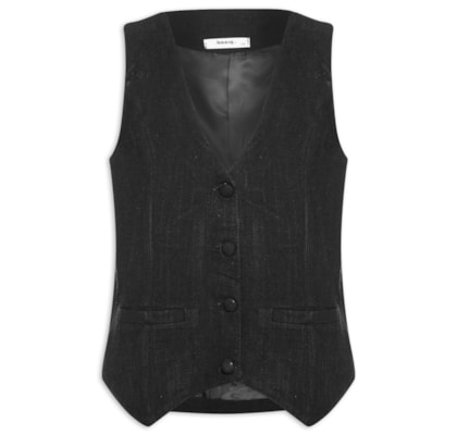 Colete Feminino Alfaiataria Com Linho - Preto
