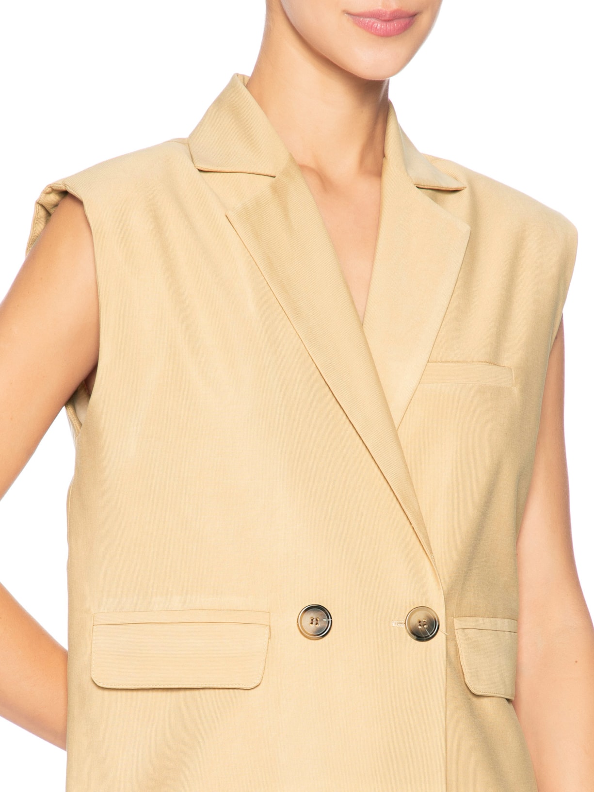 Colete Feminino Alfaiataria Estruturado Com Ombreiras Bege '2Essential