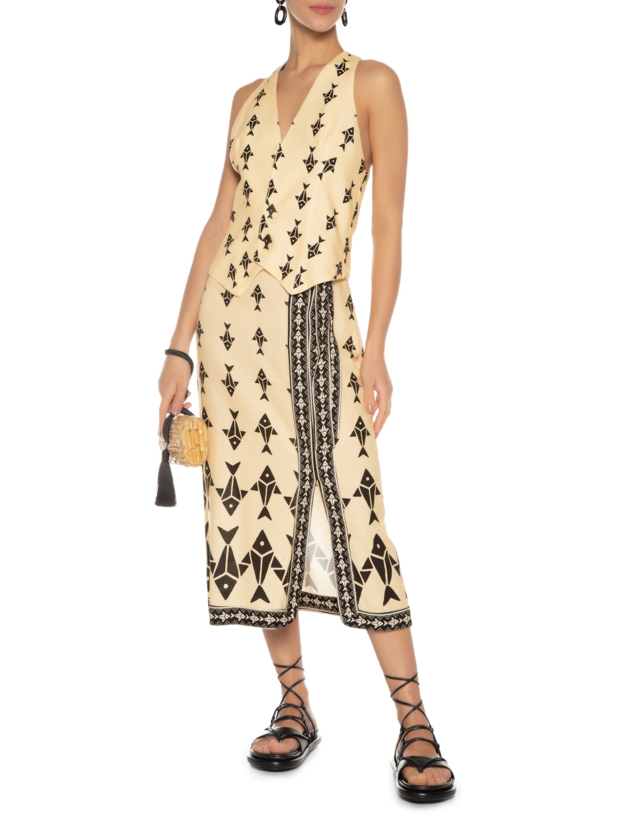 Colete Feminino Alfaiataria Peixinhos Bege Farm