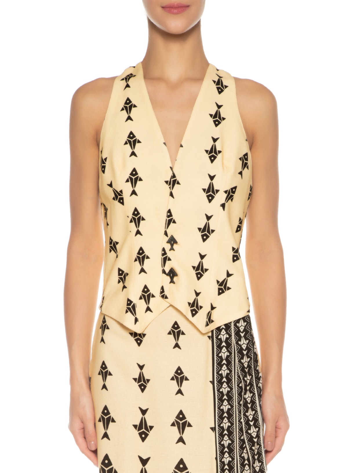 Colete Feminino Alfaiataria Peixinhos Bege Farm