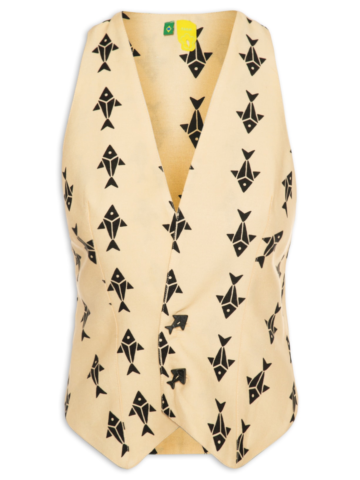 Colete Feminino Alfaiataria Peixinhos Bege Farm