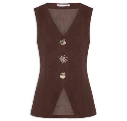 Colete Feminino Alongado Alfaiataria - Marrom