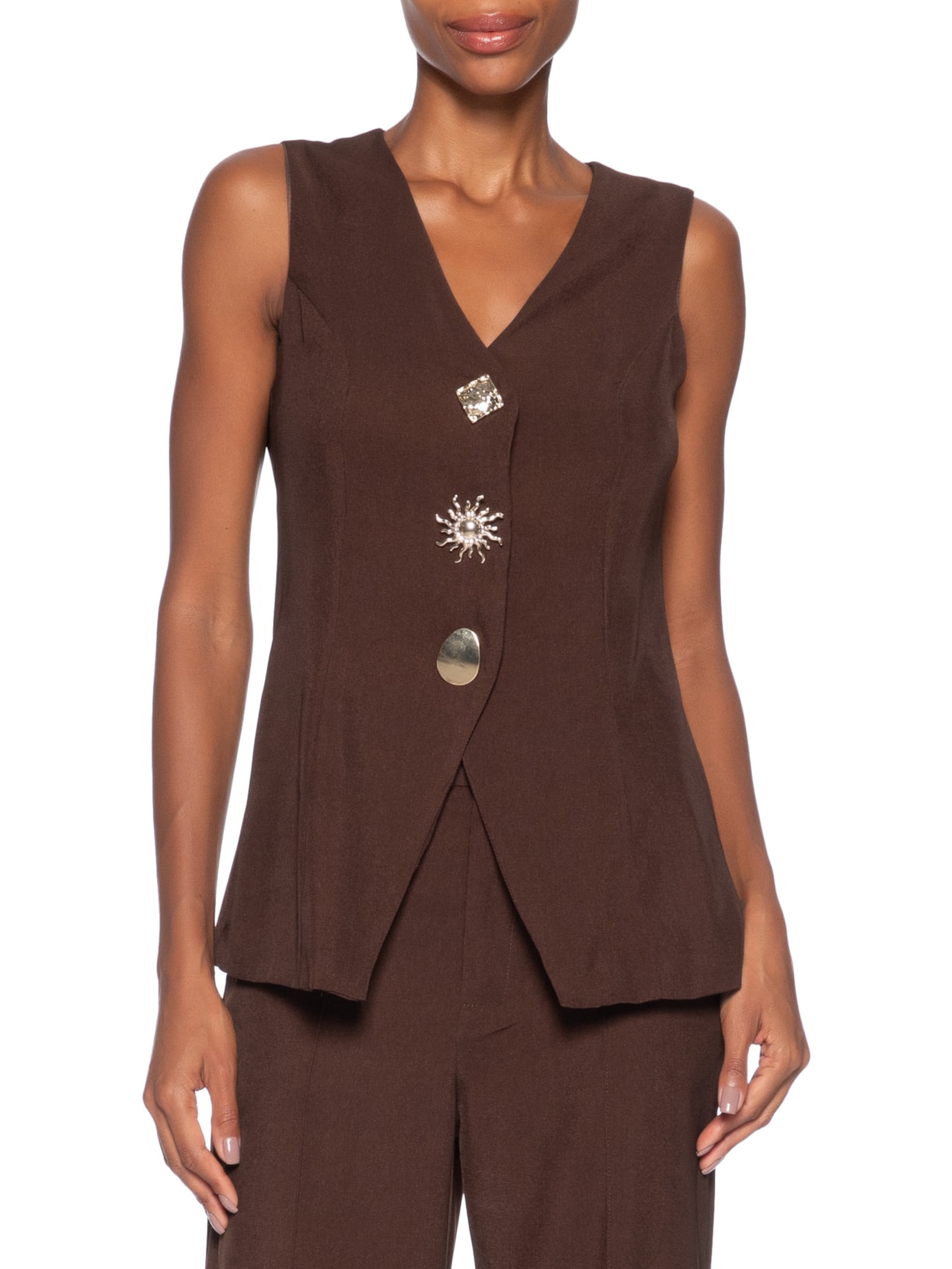 Colete Feminino Alongado Alfaiataria Marrom '2Essential