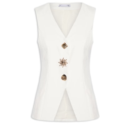 Colete Feminino Alongado Alfaiataria - Off White