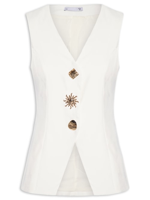 Colete Feminino Alongado Alfaiataria - Off White