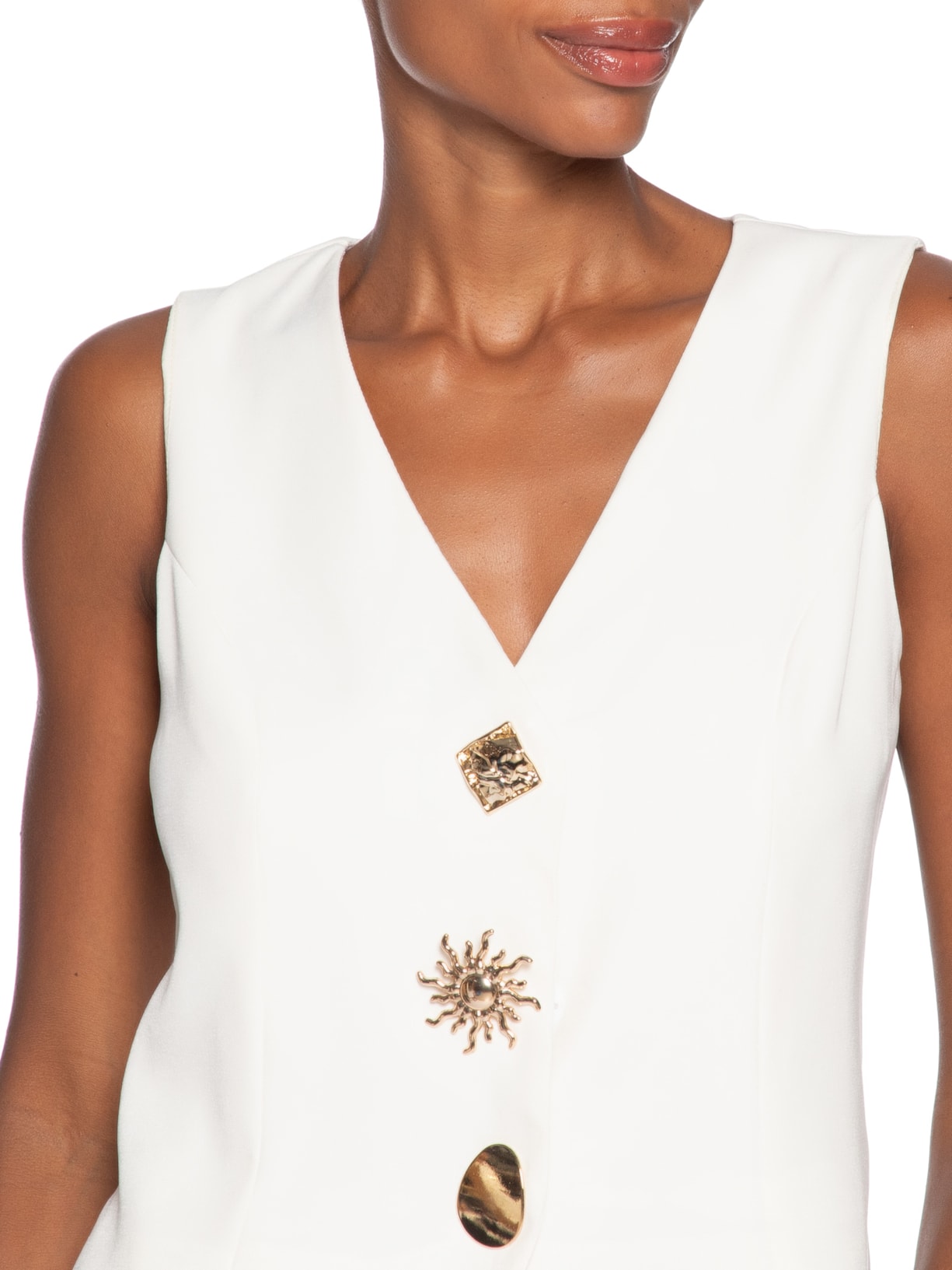 Colete Feminino Alongado Alfaiataria Off White '2Essential