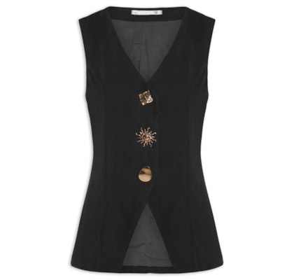 Colete Feminino Alongado Alfaiataria - Preto