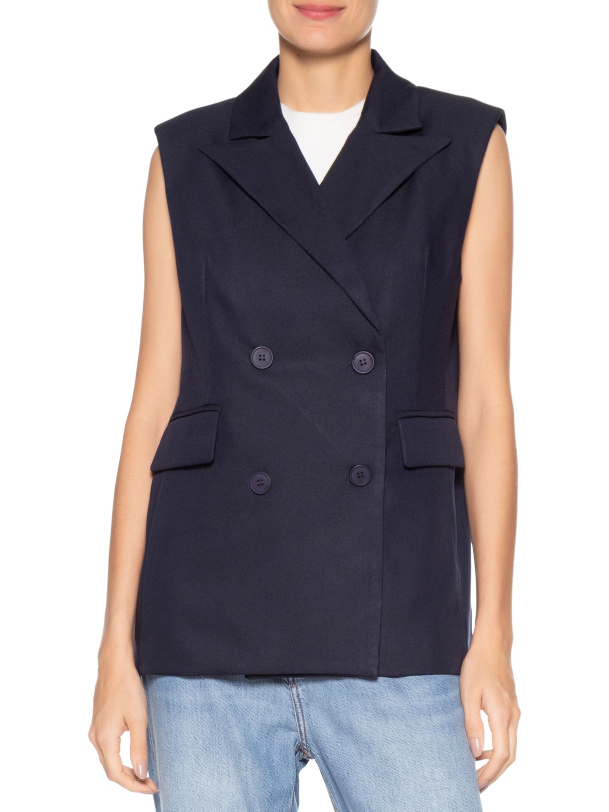 Colete Feminino Alongado Azul Basiq